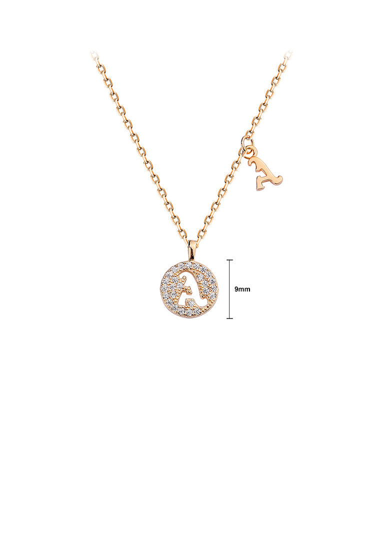 925 Sterling Silver Plated Champagne Gold Fashion Simple Hollow Alphabet A Geometric Round Pendant with Cubic Zirconia and Necklace - Luxurious Look