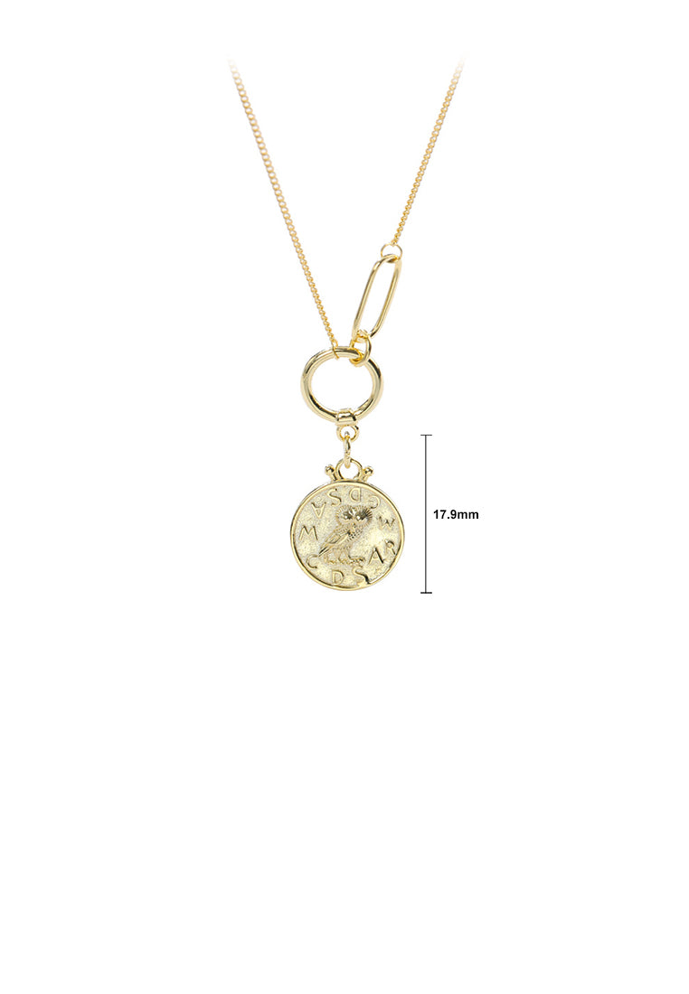 925 Sterling Silver Plated Gold Fashion Simple Owl Geometric Round Pendant with Necklace