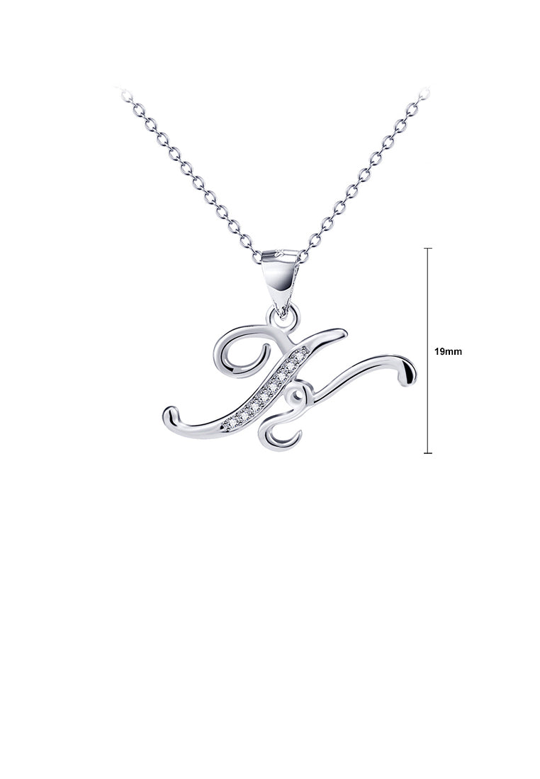 925 Sterling Silver Fashion Simple English Alphabet K Pendant with Cubic Zirconia and Necklace - Luxurious Look
