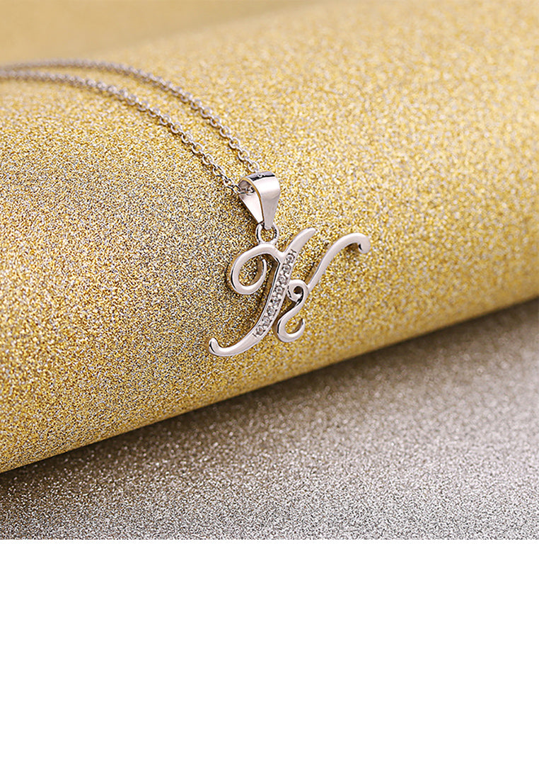 925 Sterling Silver Fashion Simple English Alphabet K Pendant with Cubic Zirconia and Necklace - Luxurious Look