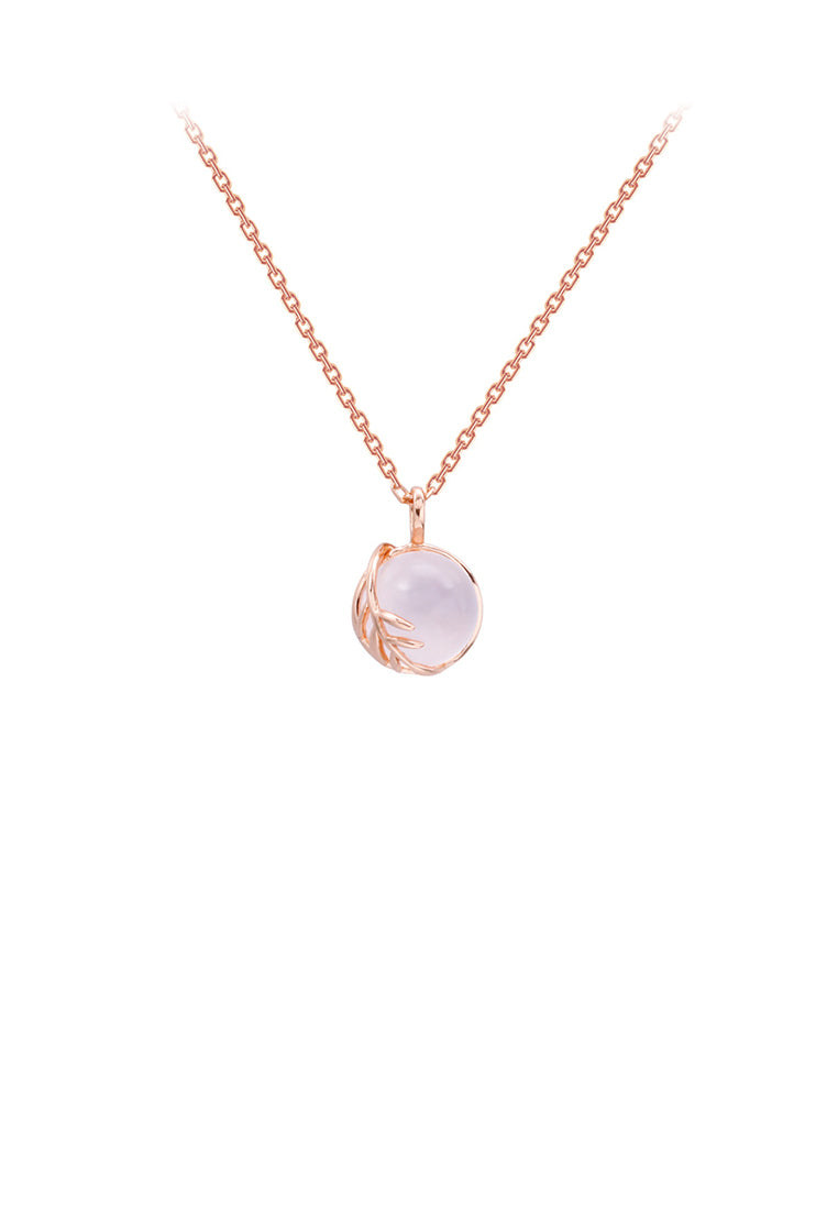 925 Sterling Silver Plated Rose Gold Fashion Simple Leaf Pink Crystal Pendant with Necklace - Vibrant Color