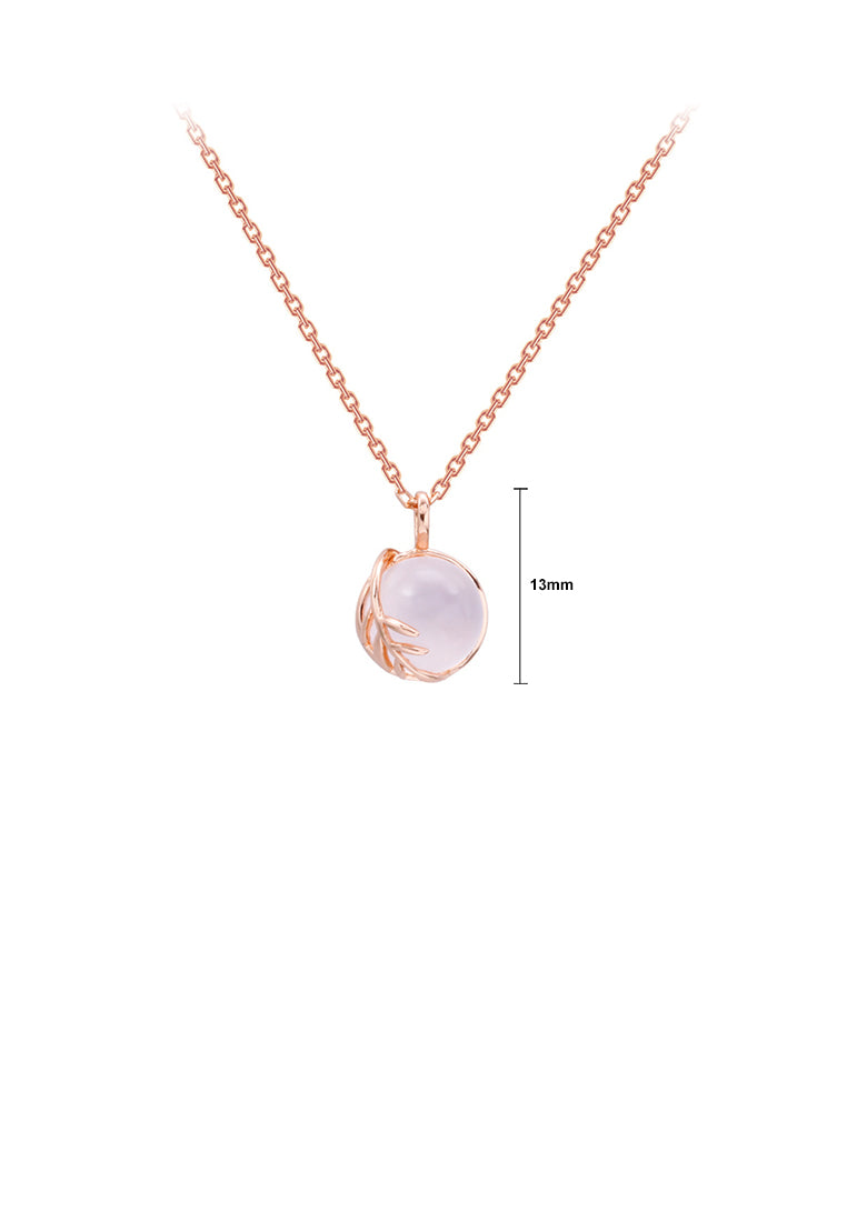 925 Sterling Silver Plated Rose Gold Fashion Simple Leaf Pink Crystal Pendant with Necklace - Vibrant Color