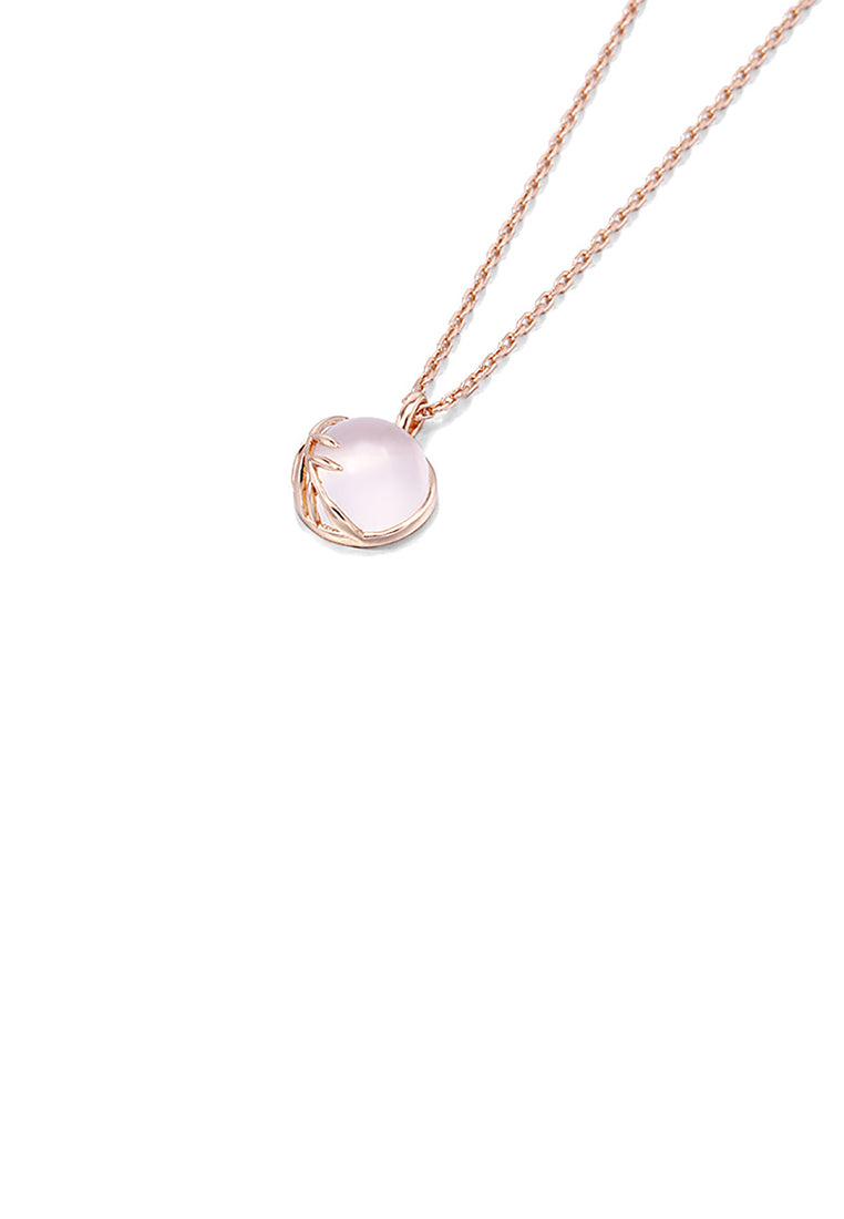 925 Sterling Silver Plated Rose Gold Fashion Simple Leaf Pink Crystal Pendant with Necklace - Vibrant Color