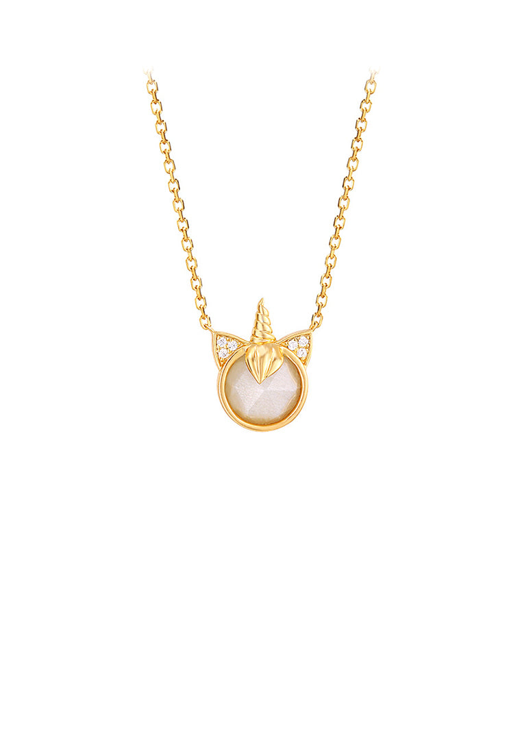 925 Sterling Silver Plated Gold Fashion Creative Unicorn Pendant with Cubic Zirconia and Necklace - Luxurious Look