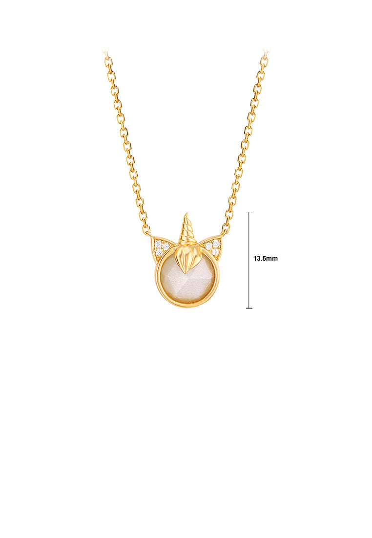 925 Sterling Silver Plated Gold Fashion Creative Unicorn Pendant with Cubic Zirconia and Necklace - Luxurious Look