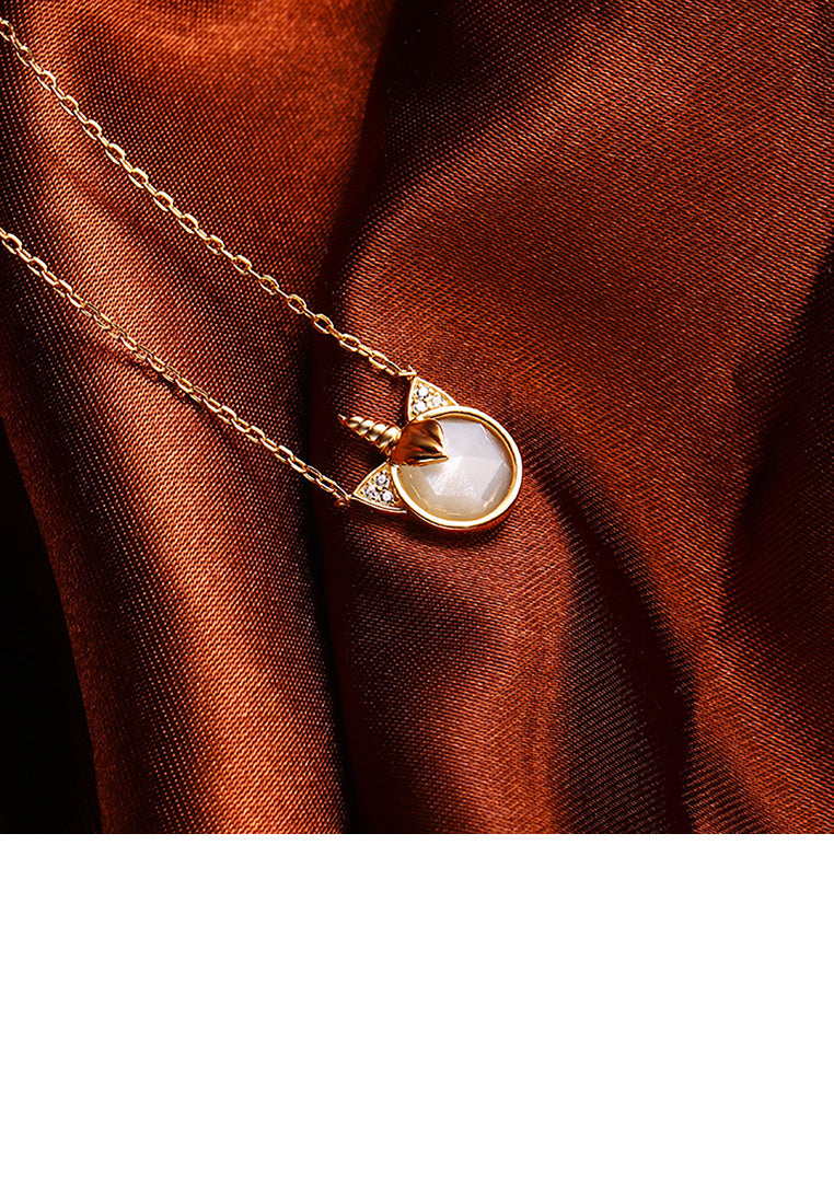 925 Sterling Silver Plated Gold Fashion Creative Unicorn Pendant with Cubic Zirconia and Necklace - Luxurious Look