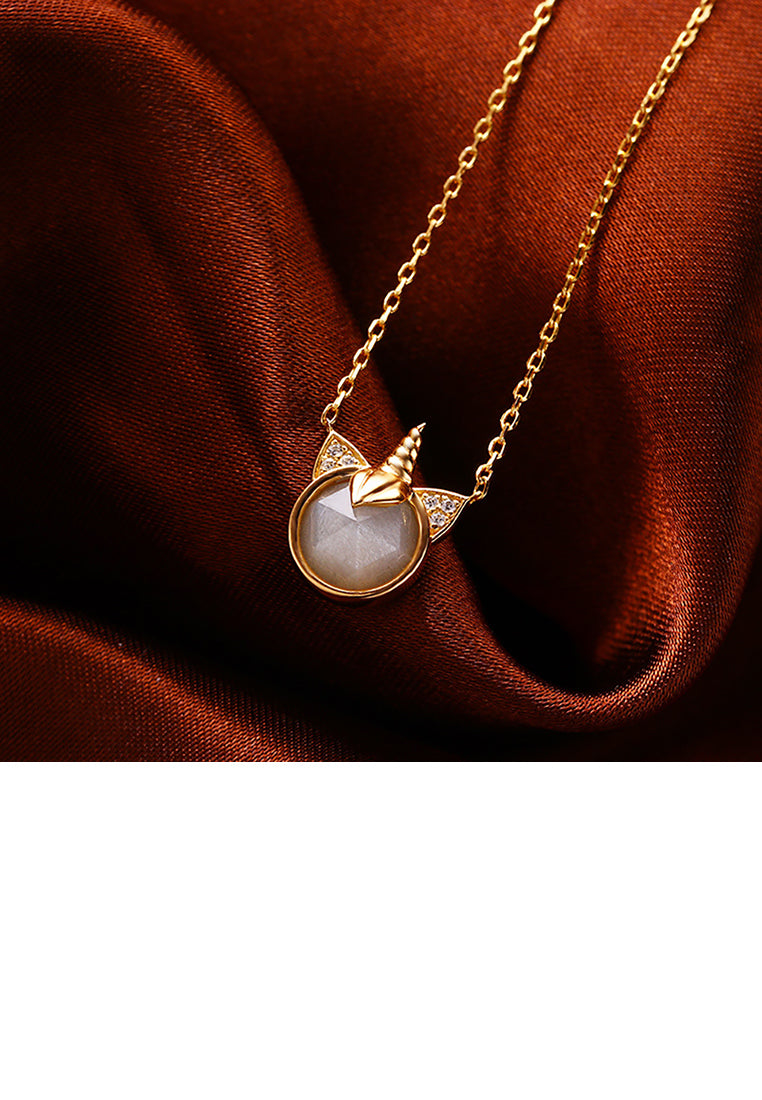 925 Sterling Silver Plated Gold Fashion Creative Unicorn Pendant with Cubic Zirconia and Necklace - Luxurious Look