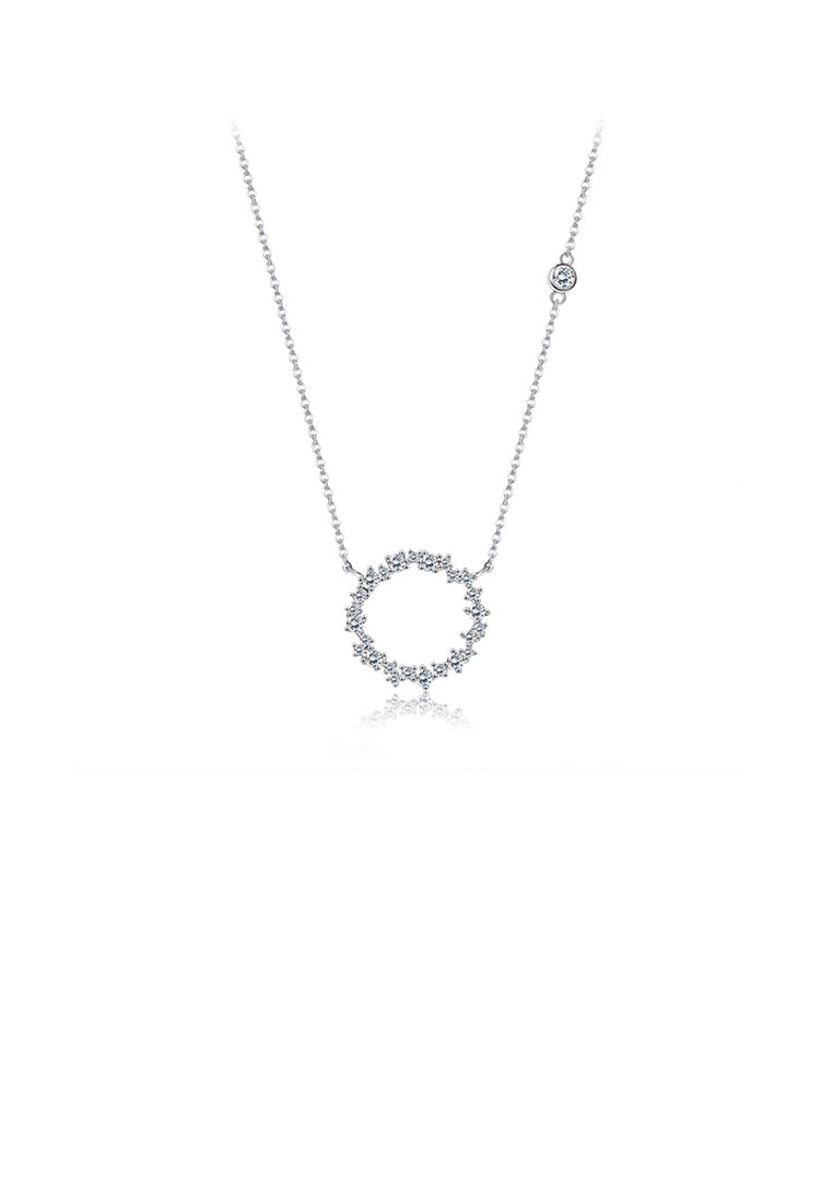 925 Sterling Silver Fashion Simple Hollow Geometric Round Pendant with Cubic Zirconia and Necklace - Luxurious Look