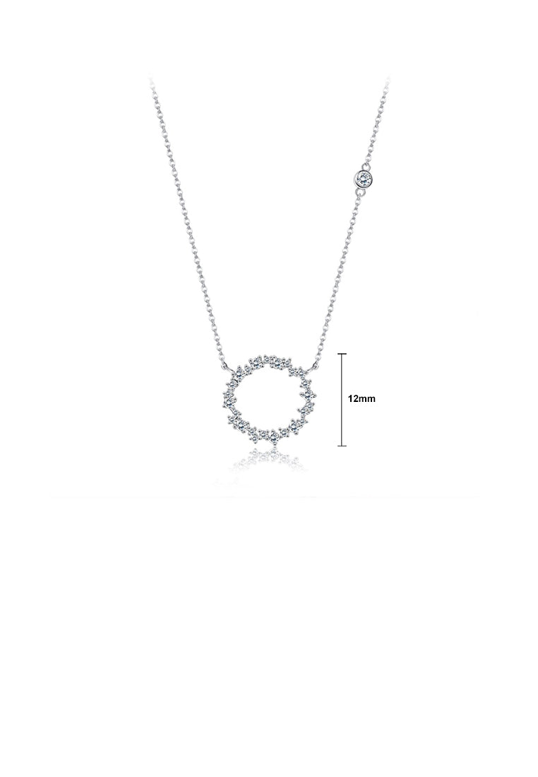 925 Sterling Silver Fashion Simple Hollow Geometric Round Pendant with Cubic Zirconia and Necklace - Luxurious Look