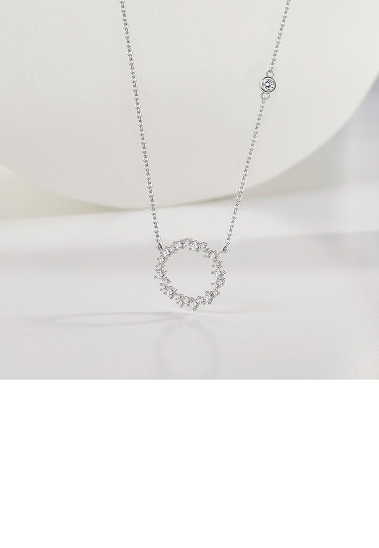 925 Sterling Silver Fashion Simple Hollow Geometric Round Pendant with Cubic Zirconia and Necklace - Luxurious Look