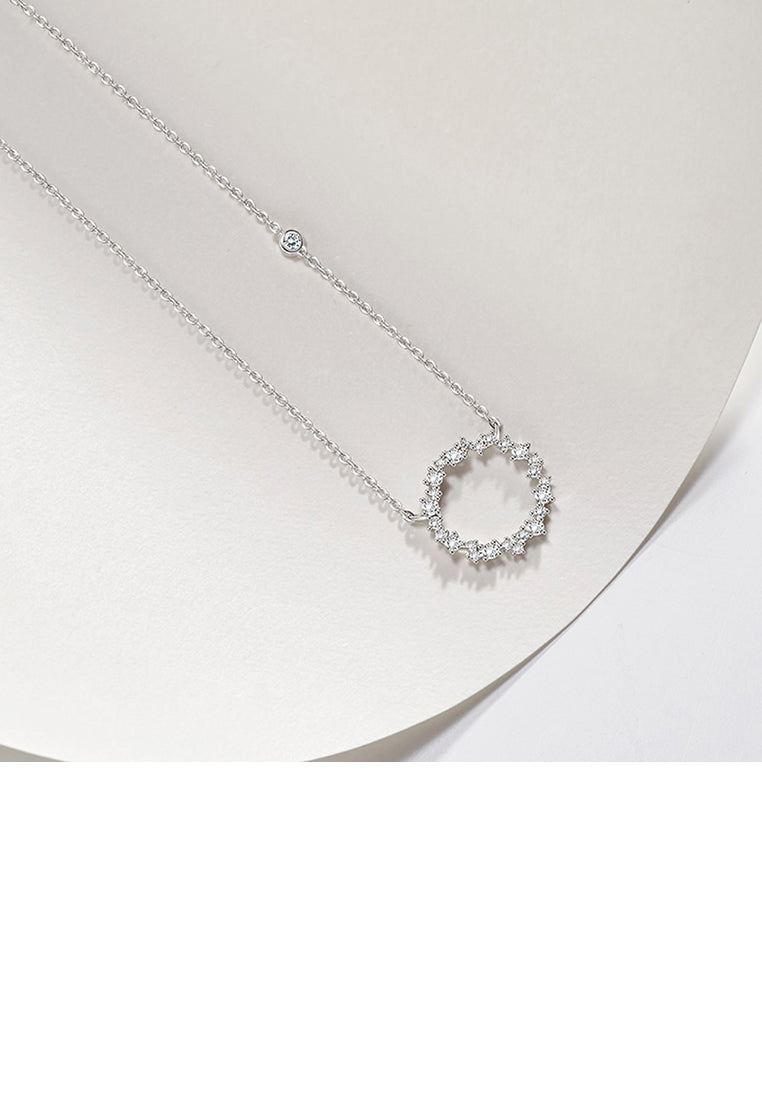 925 Sterling Silver Fashion Simple Hollow Geometric Round Pendant with Cubic Zirconia and Necklace - Luxurious Look