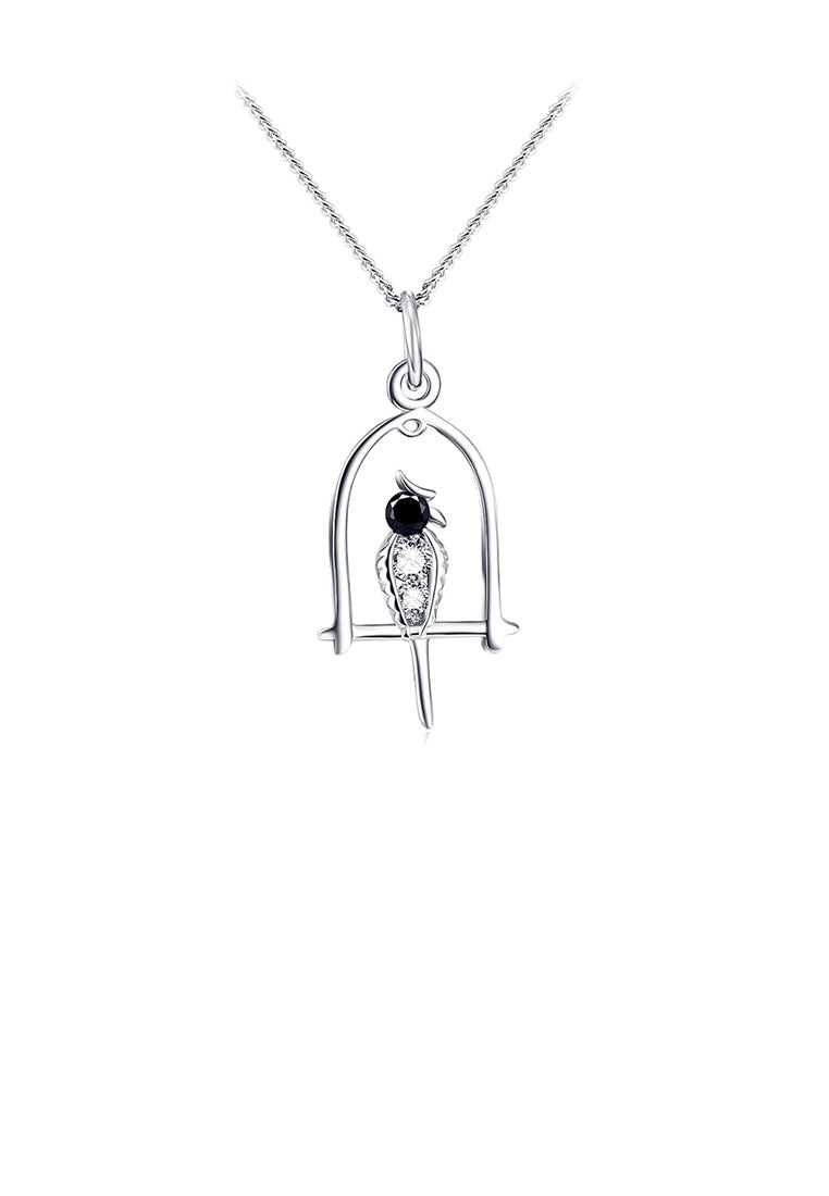 925 Sterling Silver Fashion Cute Bird Cage Pendant with Cubic Zirconia and Necklace - Luxurious Look