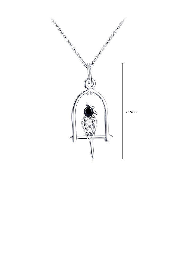 925 Sterling Silver Fashion Cute Bird Cage Pendant with Cubic Zirconia and Necklace - Luxurious Look