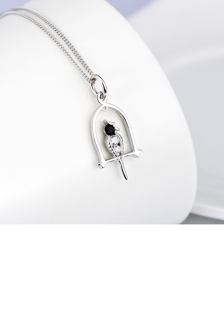 925 Sterling Silver Fashion Cute Bird Cage Pendant with Cubic Zirconia and Necklace - Luxurious Look