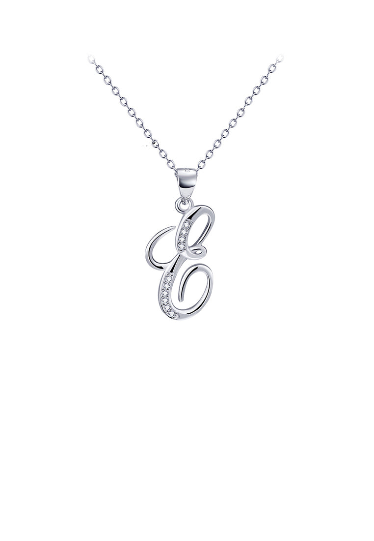 925 Sterling Silver Fashion Simple English Alphabet E Pendant with Cubic Zirconia and Necklace - Luxurious Look