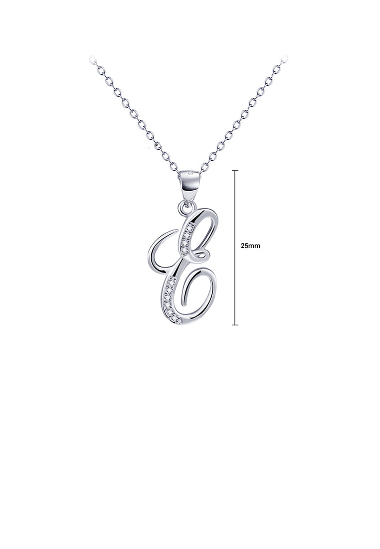925 Sterling Silver Fashion Simple English Alphabet E Pendant with Cubic Zirconia and Necklace - Luxurious Look