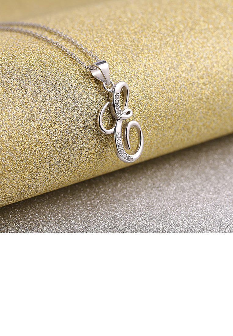 925 Sterling Silver Fashion Simple English Alphabet E Pendant with Cubic Zirconia and Necklace - Luxurious Look