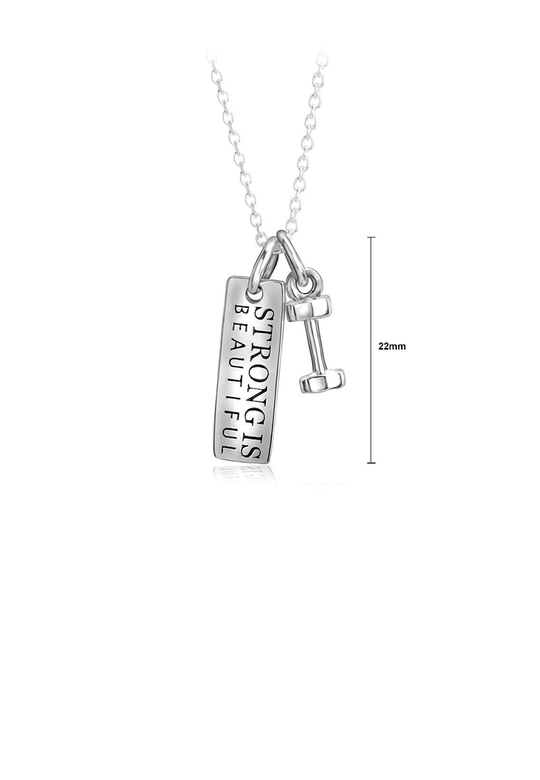 925 Sterling Silver Simple Personality Square Dumbbell Pendant with Necklace