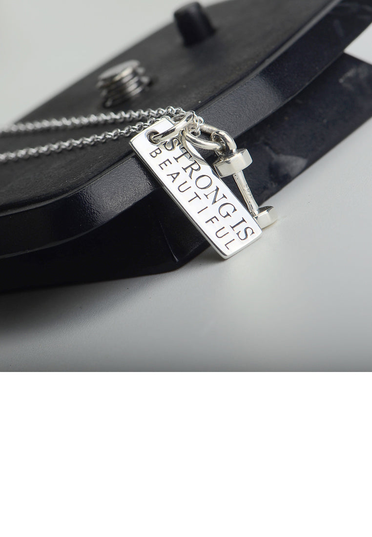 925 Sterling Silver Simple Personality Square Dumbbell Pendant with Necklace