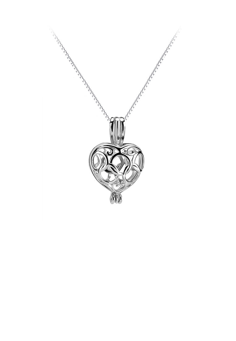 925 Sterling Silver Fashion Simple Hollow Heart Shaped Cage Pendant with Necklace