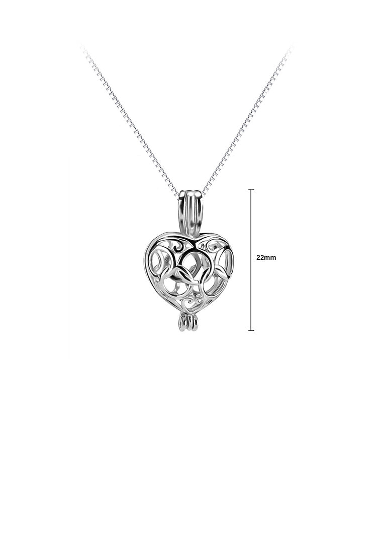 925 Sterling Silver Fashion Simple Hollow Heart Shaped Cage Pendant with Necklace