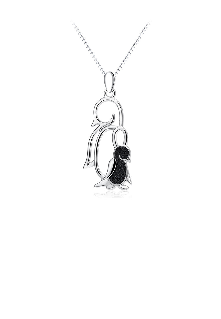 925 Sterling Silver Fashion Simple Penguin Pendant with Black Cubic Zirconia and Necklace - Luxurious Look