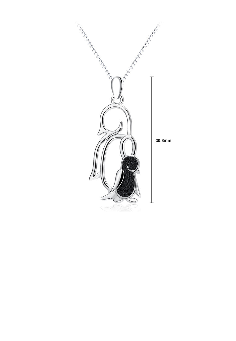925 Sterling Silver Fashion Simple Penguin Pendant with Black Cubic Zirconia and Necklace - Luxurious Look