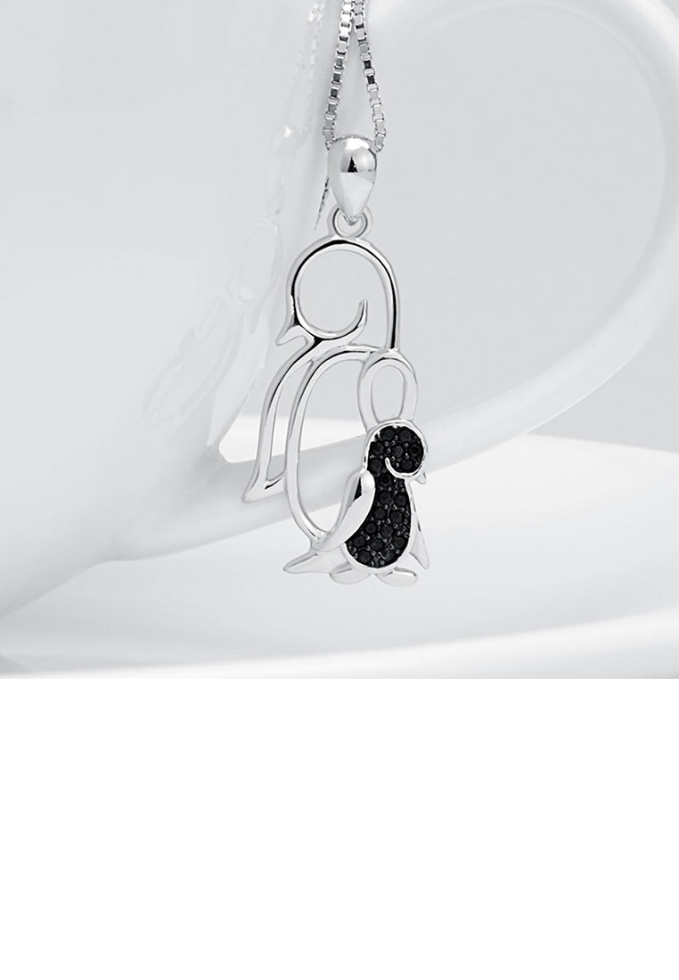 925 Sterling Silver Fashion Simple Penguin Pendant with Black Cubic Zirconia and Necklace - Luxurious Look