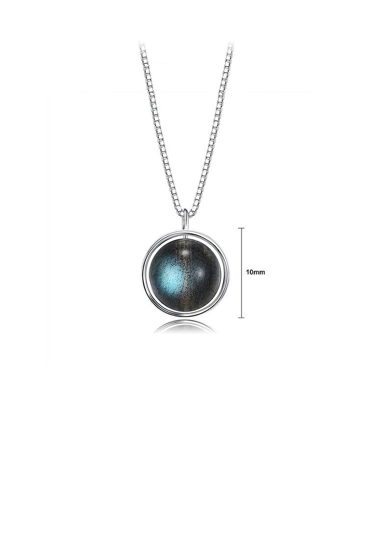 925 Sterling Silver Fashion Simple Geometric Round Bead Imitation Moonstone Pendant with Necklace