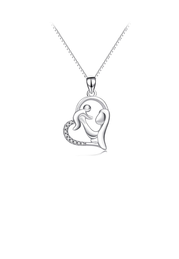 925 Sterling Silver Fashion and Elegant Mother and Child Heart Pendant with Cubic Zirconia and Necklace - Luxurious Look