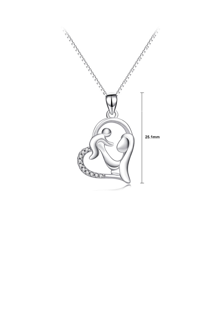 925 Sterling Silver Fashion and Elegant Mother and Child Heart Pendant with Cubic Zirconia and Necklace - Luxurious Look