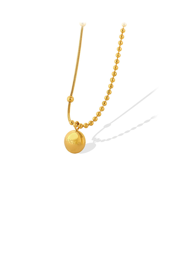 Simple Fashion Plated Gold 316L Stainless Steel Lucky Geometric Round Pendant with Necklace