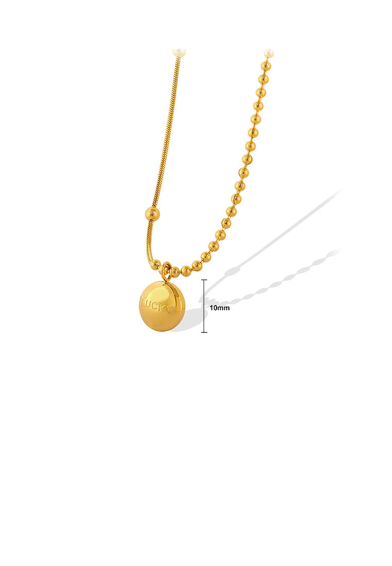 Simple Fashion Plated Gold 316L Stainless Steel Lucky Geometric Round Pendant with Necklace