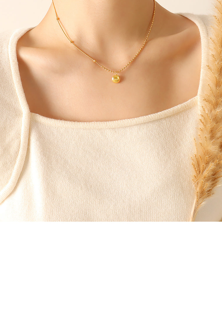 Simple Fashion Plated Gold 316L Stainless Steel Lucky Geometric Round Pendant with Necklace