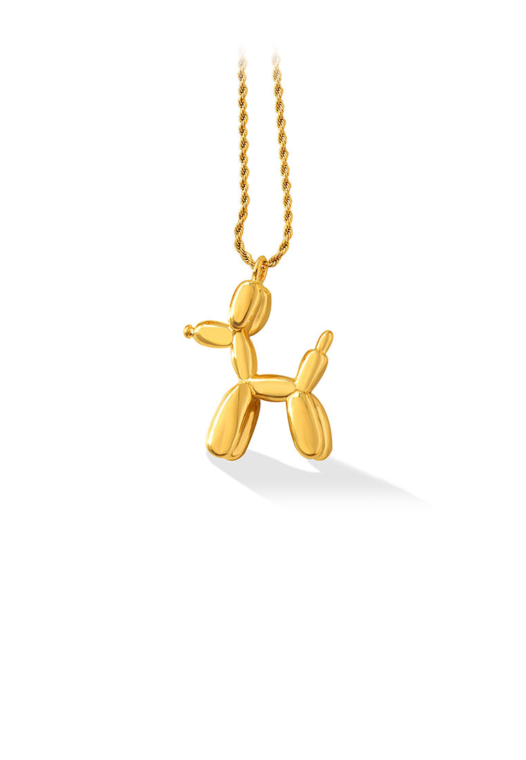 Fashion Cute Plated Gold 316L Stainless Steel Balloon Puppy Pendant with Necklace