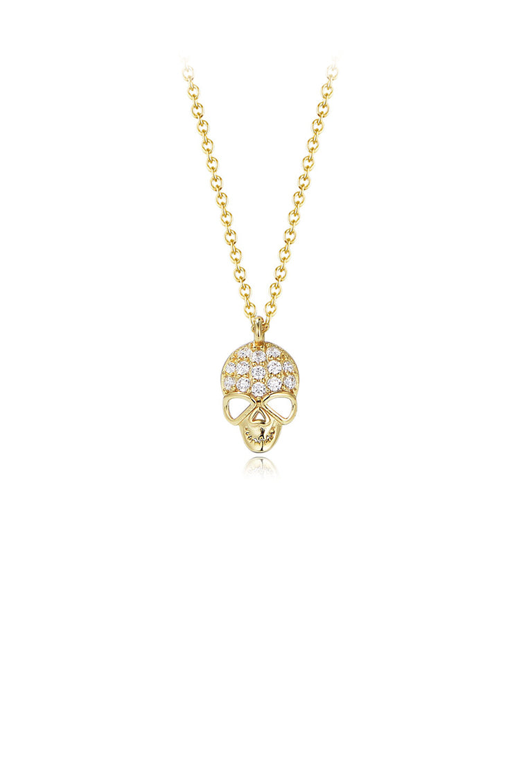925 Sterling Silver Plated Gold Fashion Personality Skull Pendant with Cubic Zirconia and Necklace - Luxurious Look