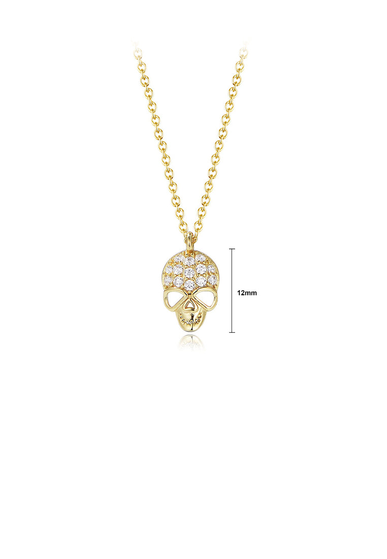 925 Sterling Silver Plated Gold Fashion Personality Skull Pendant with Cubic Zirconia and Necklace - Luxurious Look