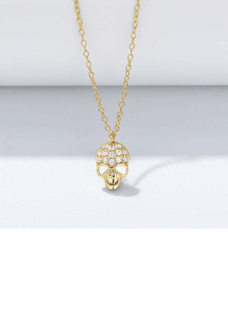 925 Sterling Silver Plated Gold Fashion Personality Skull Pendant with Cubic Zirconia and Necklace - Luxurious Look