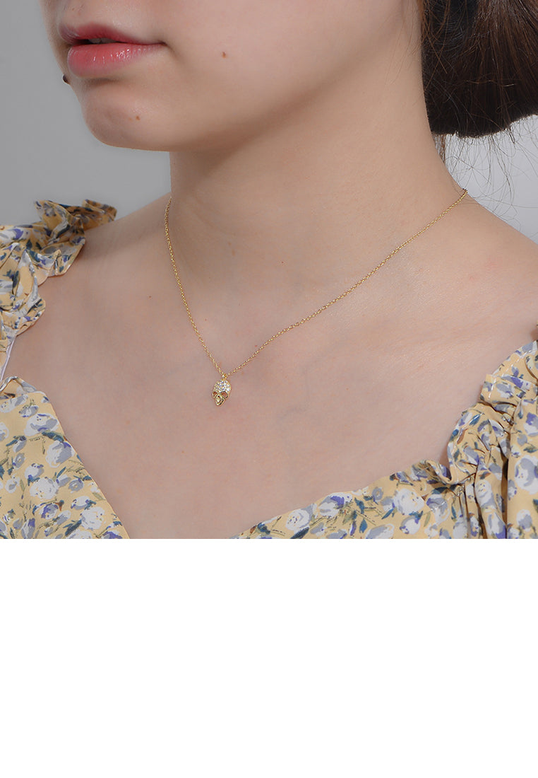 925 Sterling Silver Plated Gold Fashion Personality Skull Pendant with Cubic Zirconia and Necklace - Luxurious Look