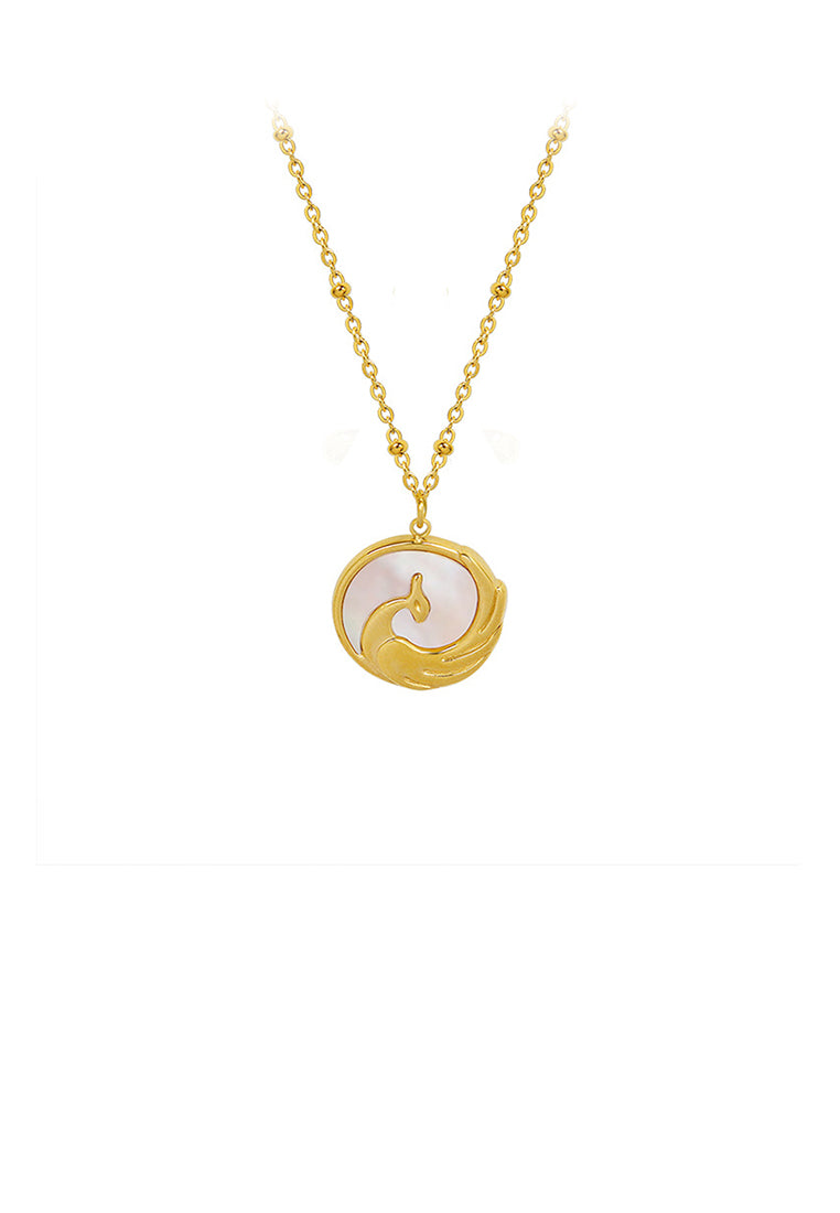 Fashion and Elegant Plated Gold 316L Stainless Steel Phoenix Pendant with White Shell and Necklace