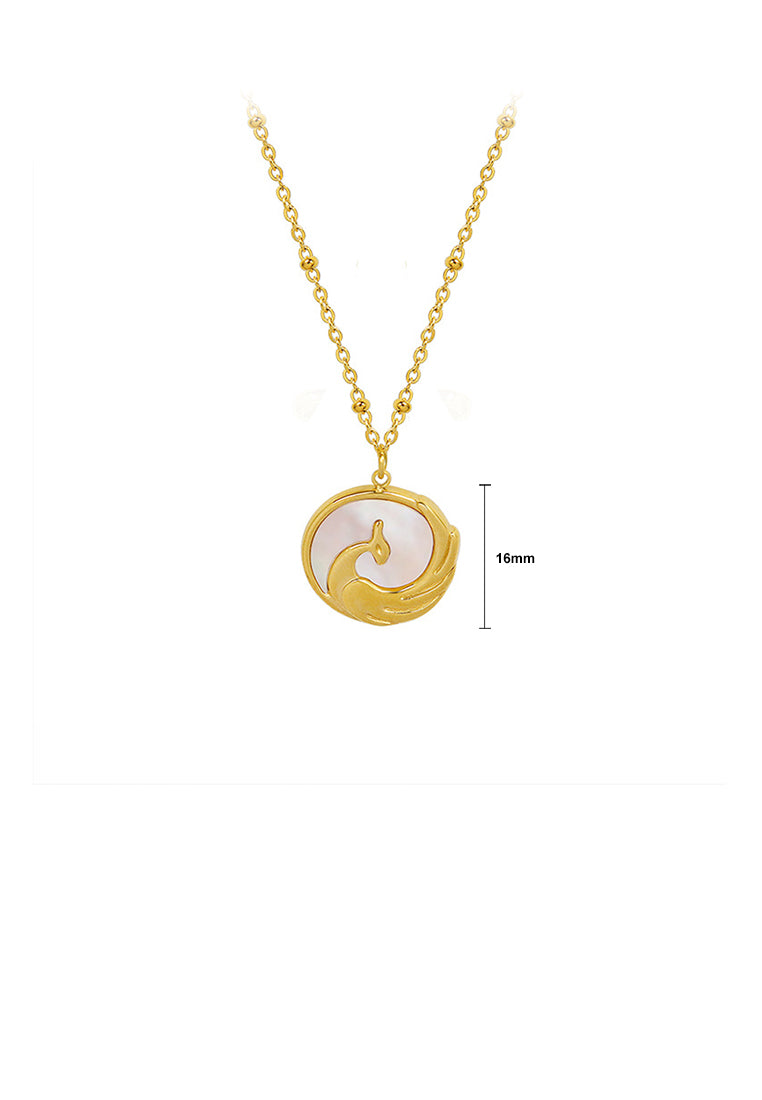 Fashion and Elegant Plated Gold 316L Stainless Steel Phoenix Pendant with White Shell and Necklace