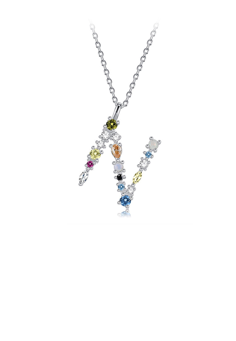 925 Sterling Silver Fashion Simple Color English Alphabet N Pendant with Cubic Zirconia and Necklace - Luxurious Look