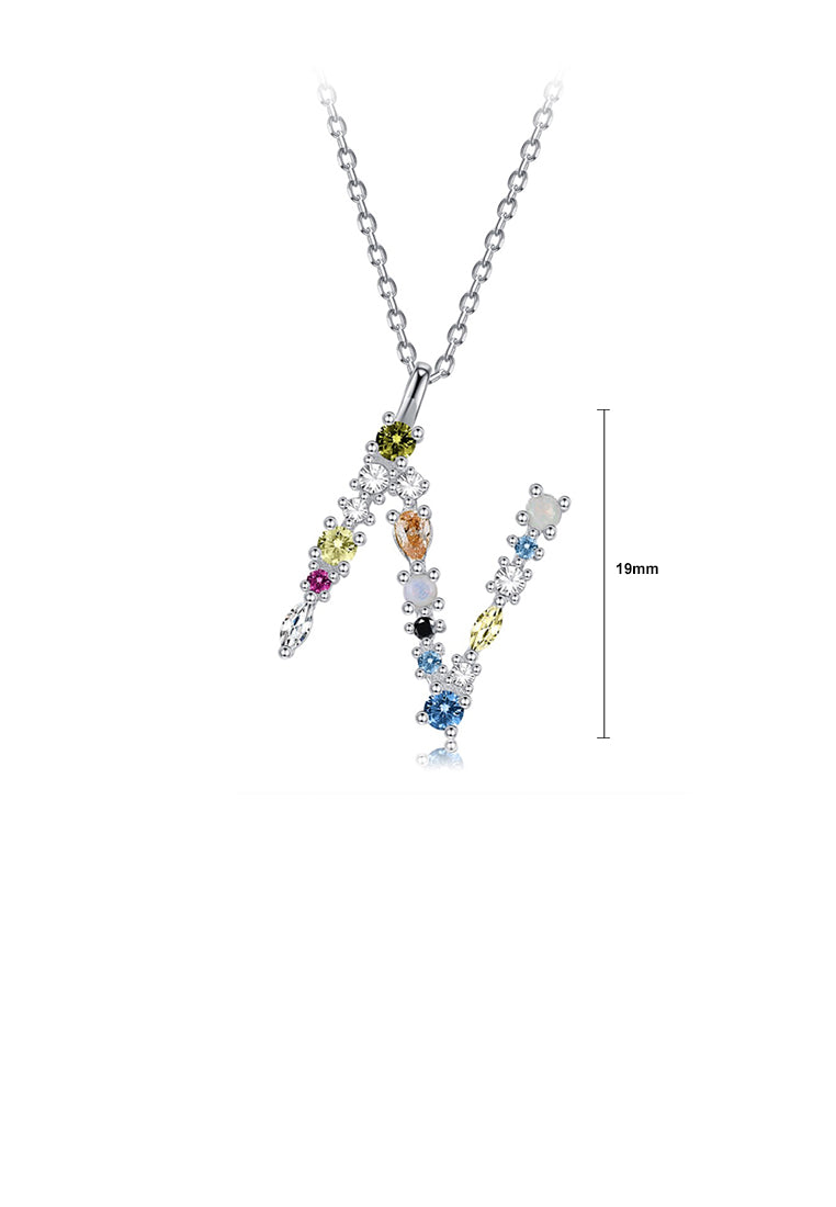 925 Sterling Silver Fashion Simple Color English Alphabet N Pendant with Cubic Zirconia and Necklace - Luxurious Look