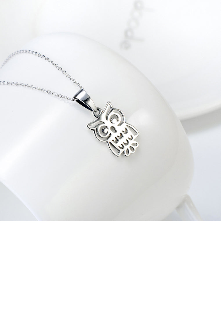 925 Sterling Silver Fashion Simple Owl Pendant with Necklace