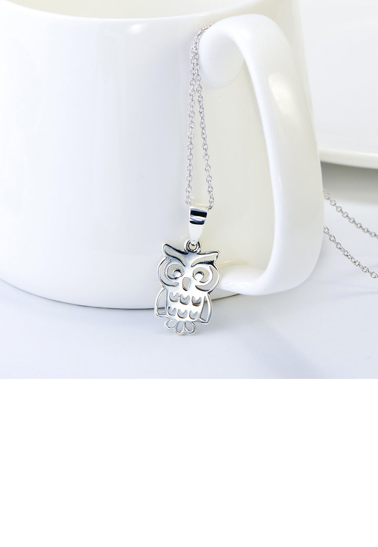 925 Sterling Silver Fashion Simple Owl Pendant with Necklace