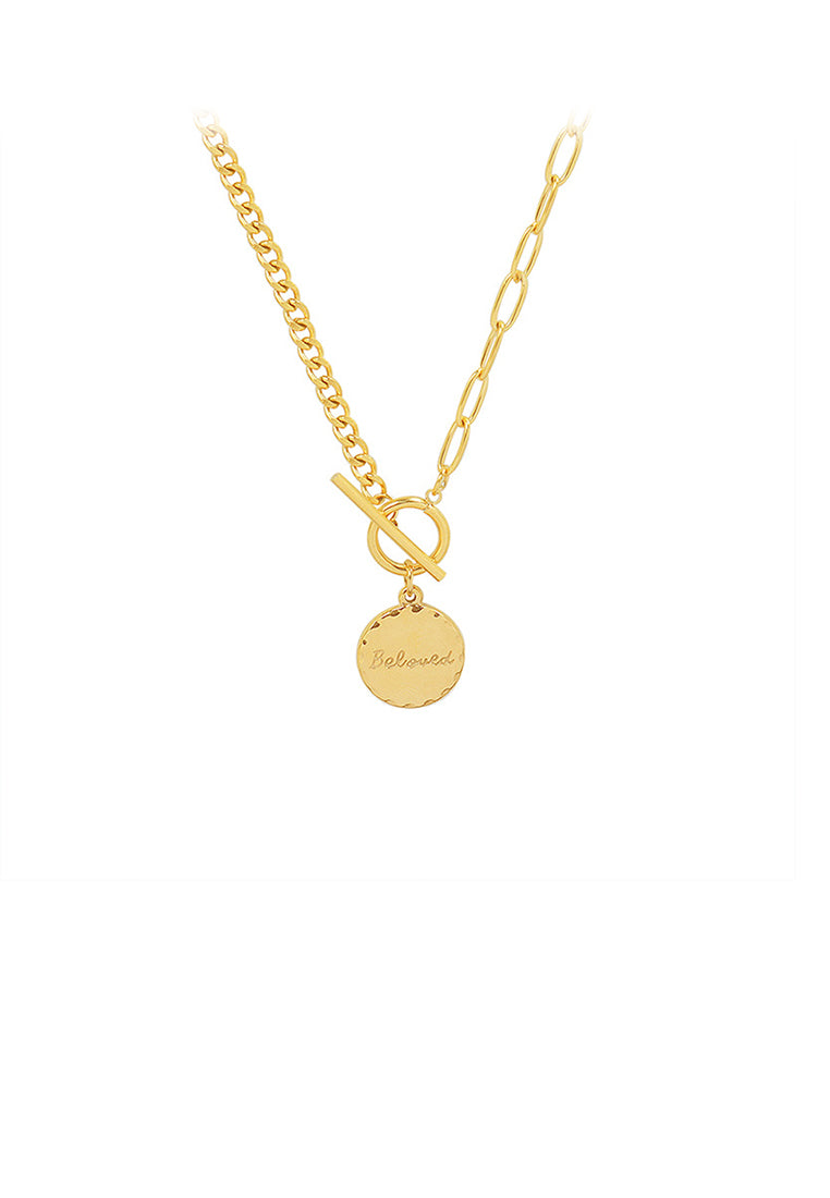 Fashion Simple Plated Gold 316L Stainless Steel Geometric Round Pendant with Necklace