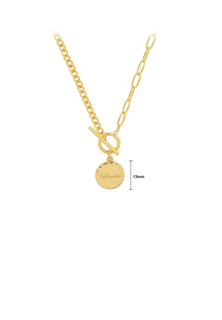 Fashion Simple Plated Gold 316L Stainless Steel Geometric Round Pendant with Necklace