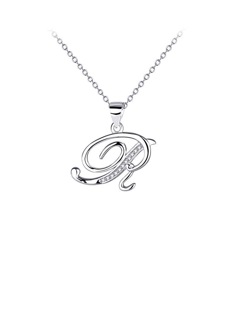 925 Sterling Silver Fashion Simple English Alphabet R Pendant with Cubic Zirconia and Necklace - Luxurious Look