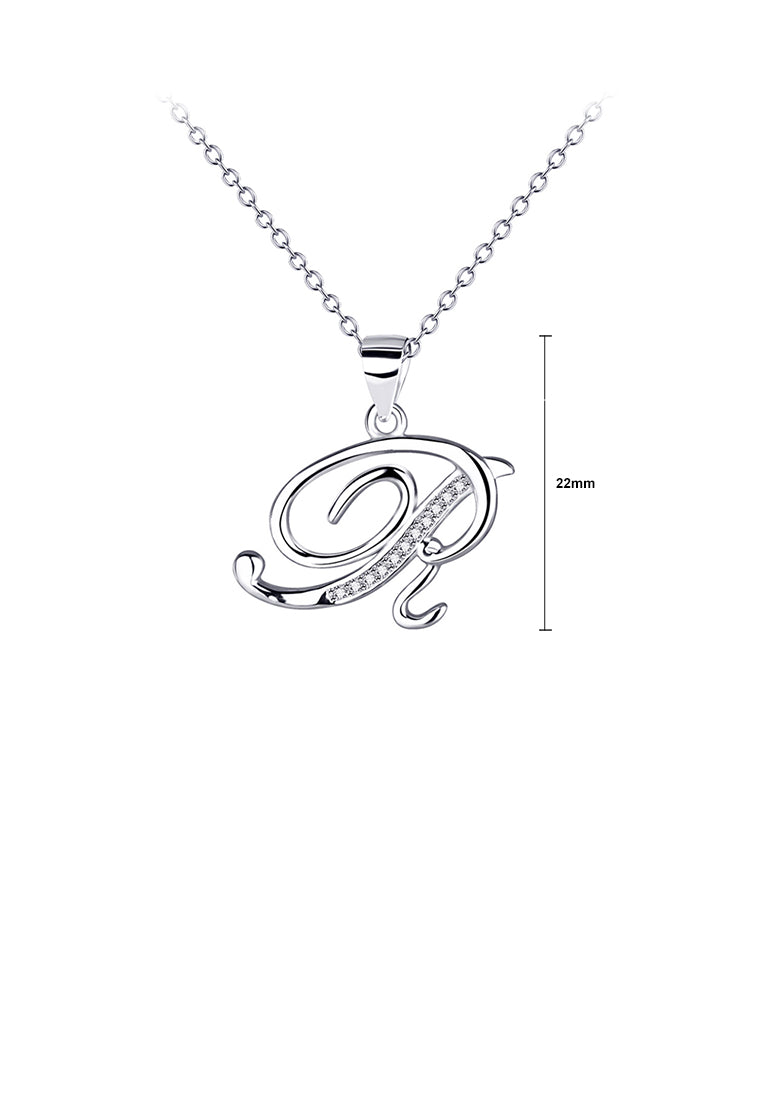 925 Sterling Silver Fashion Simple English Alphabet R Pendant with Cubic Zirconia and Necklace - Luxurious Look