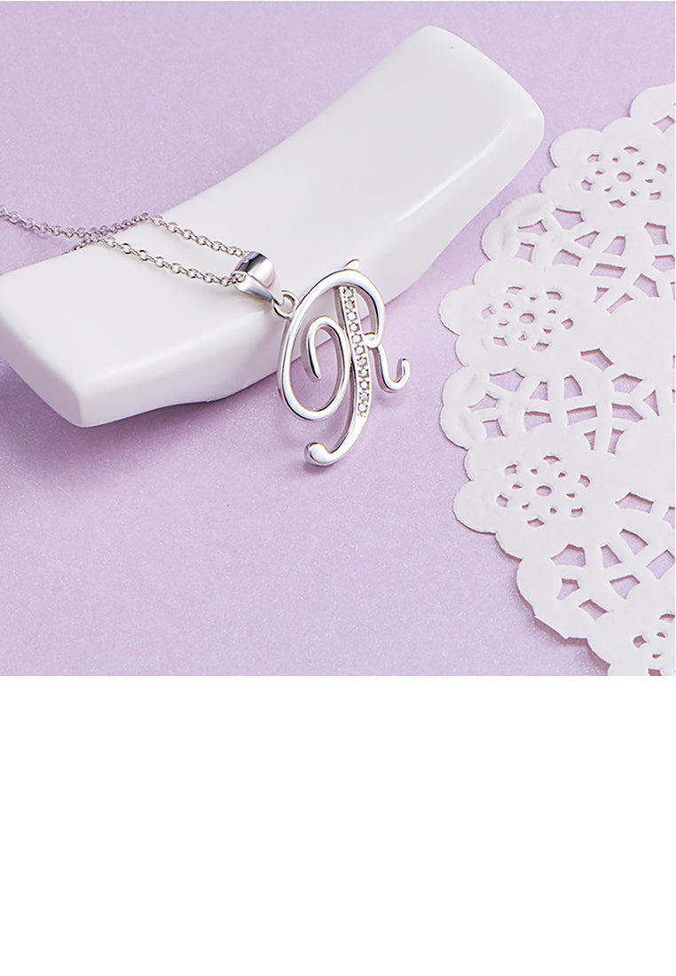 925 Sterling Silver Fashion Simple English Alphabet R Pendant with Cubic Zirconia and Necklace - Luxurious Look